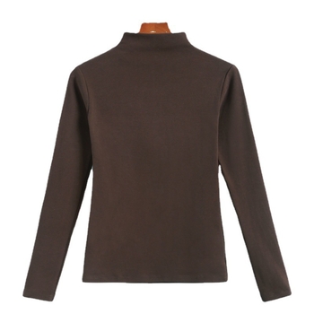 Памучна риза с полу-висока яка и дълги ръкави, тясна кройка, едноцветна материя, японско-корейски ежедневен стил, колекция 2024 есен