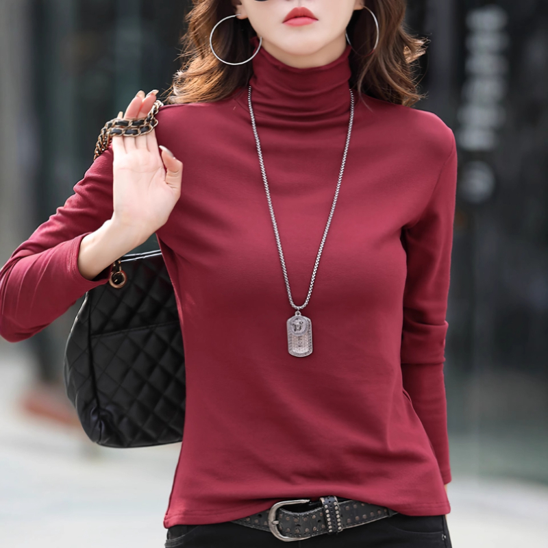 Памучна риза с полу-висока яка и дълги ръкави, тясна кройка, едноцветна материя, японско-корейски ежедневен стил, колекция 2024 есен