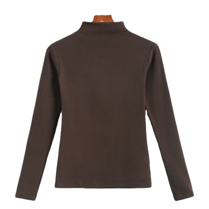 Памучна риза с полу-висока яка и дълги ръкави, тясна кройка, едноцветна материя, японско-корейски ежедневен стил, колекция 2024 есен