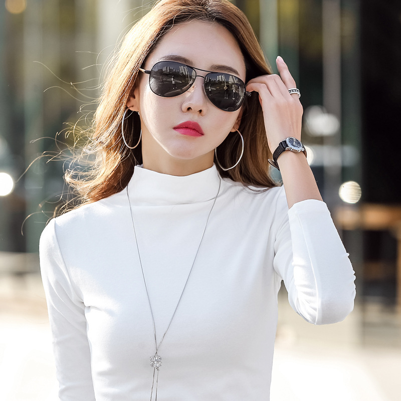 Памучна риза с полу-висока яка и дълги ръкави, тясна кройка, едноцветна материя, японско-корейски ежедневен стил, колекция 2024 есен