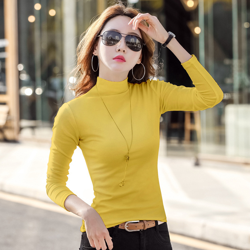 Памучна риза с полу-висока яка и дълги ръкави, тясна кройка, едноцветна материя, японско-корейски ежедневен стил, колекция 2024 есен