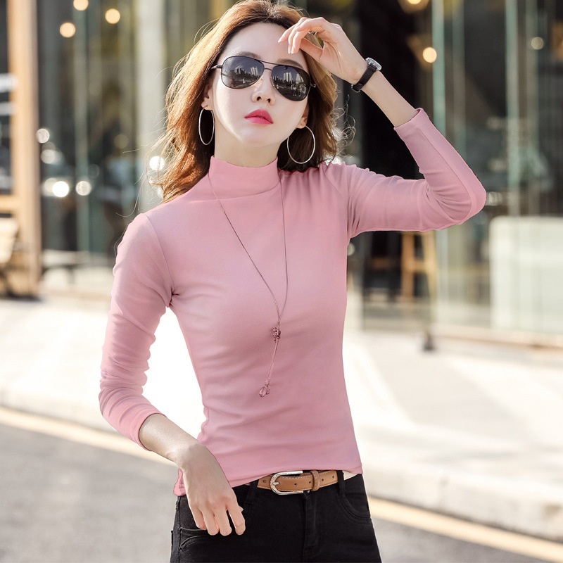 Памучна риза с полу-висока яка и дълги ръкави, тясна кройка, едноцветна материя, японско-корейски ежедневен стил, колекция 2024 есен