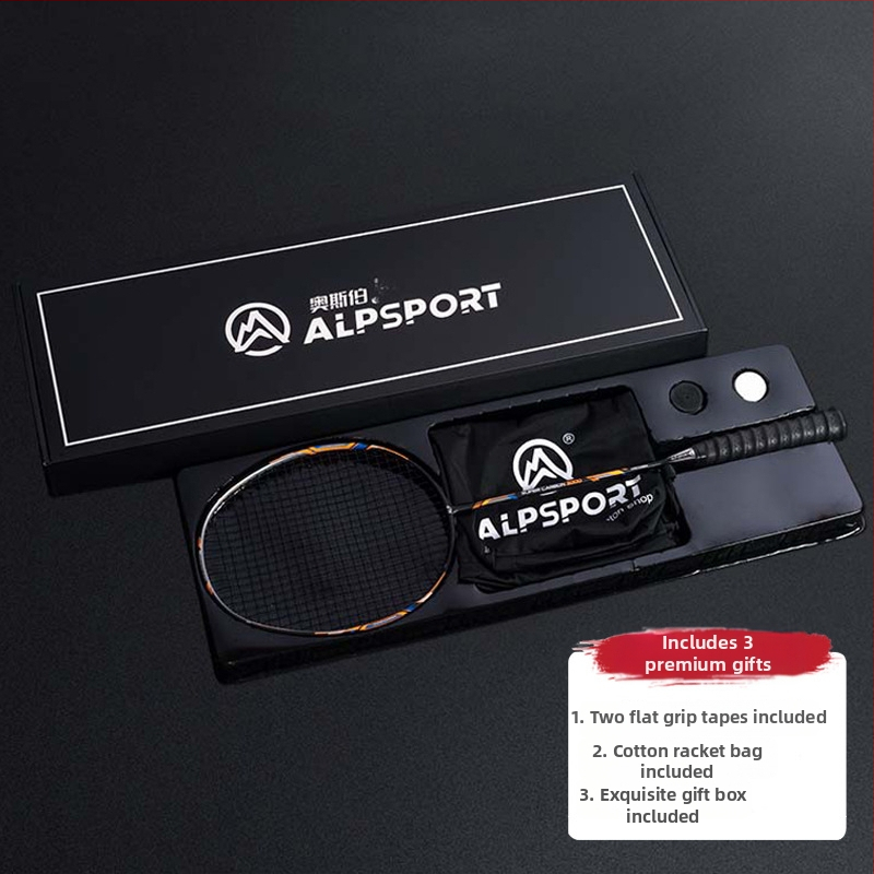 ALPSPORT bedmintonová raketa s rámom z karbónových vlákien, hmotnosť 80–84 g, dĺžka 68 cm, typ rakety: priamy úder, spracovanie a prispôsobenie k dispozícii