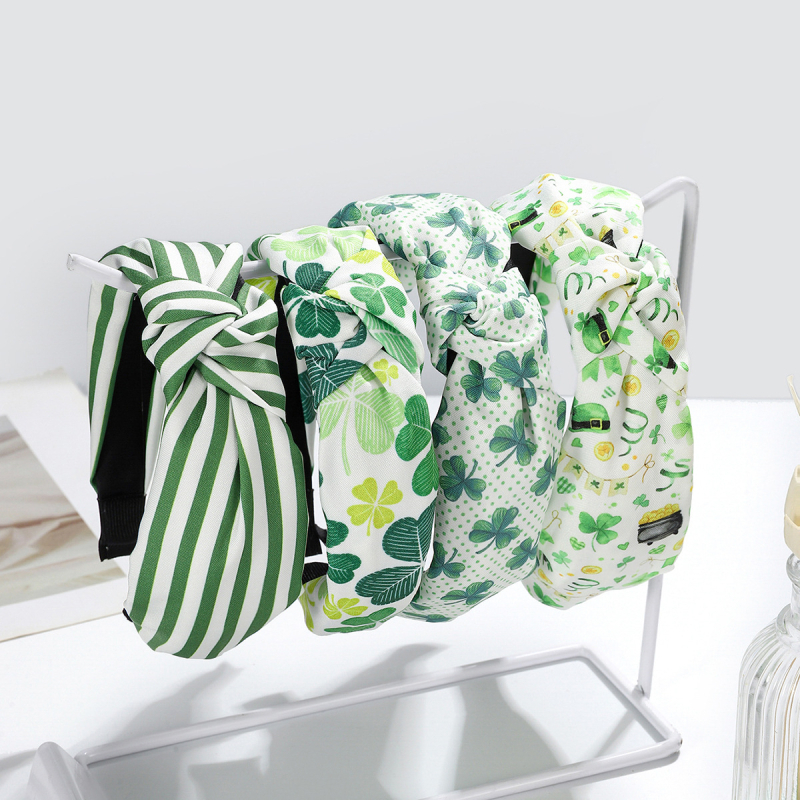 Textilné sponky do vlasov s trojlístkom pre Deň svätého Patrika, prírodný štýl, jar 2025