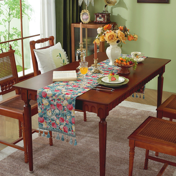 Трапезно покривало за маса с ресни - етно жакардов десен, райета, 70% полиестер / 30% памук