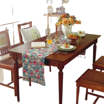 Трапезно покривало за маса с ресни - етно жакардов десен, райета, 70% полиестер / 30% памук