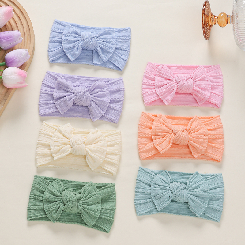 Deti gumičky do vlasov s mašličkou z nylonového Jacquardu, 7-dielny set