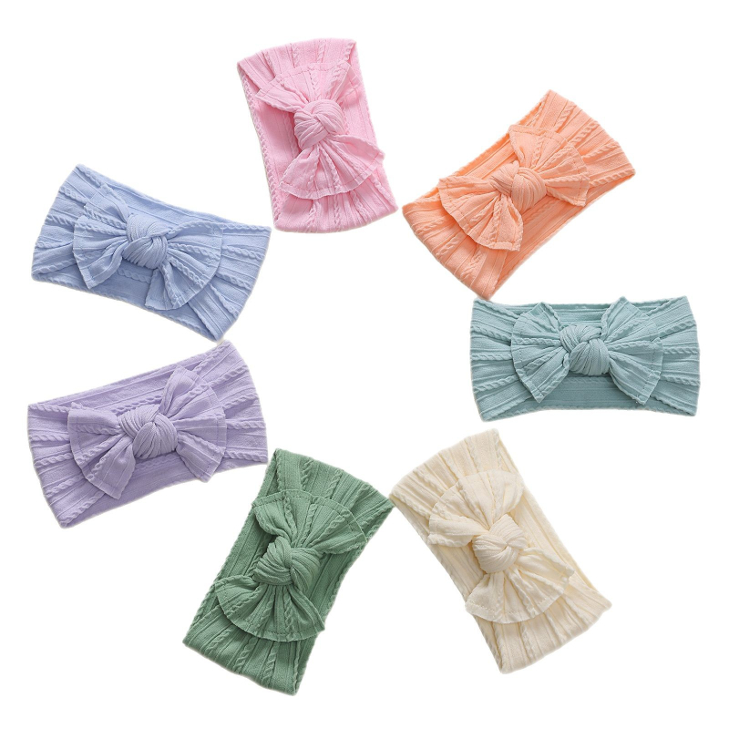 Deti gumičky do vlasov s mašličkou z nylonového Jacquardu, 7-dielny set