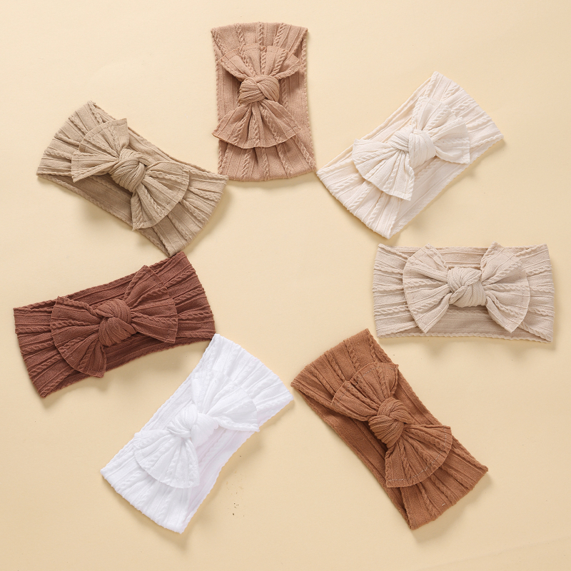 Deti gumičky do vlasov s mašličkou z nylonového Jacquardu, 7-dielny set