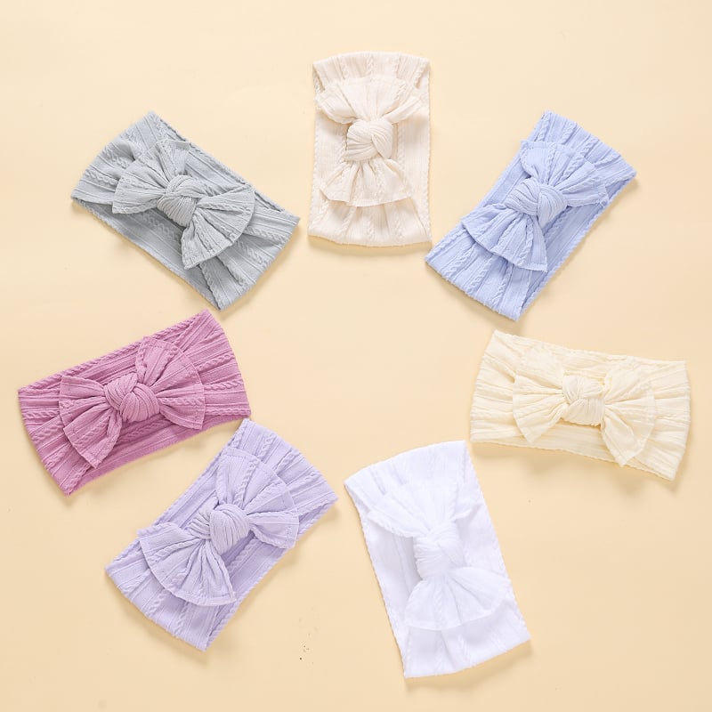 Deti gumičky do vlasov s mašličkou z nylonového Jacquardu, 7-dielny set