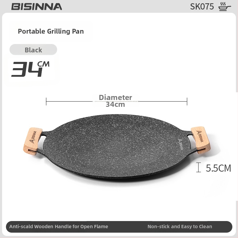 Lauko kasetės viryklės grilio keptuvė – nešiojama, neprilipstant, iš geležies; Prekės ženklas: Bswolf (kempingui)