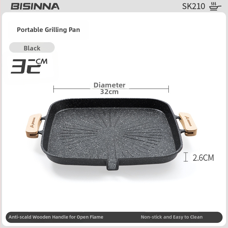 Lauko kasetės viryklės grilio keptuvė – nešiojama, neprilipstant, iš geležies; Prekės ženklas: Bswolf (kempingui)