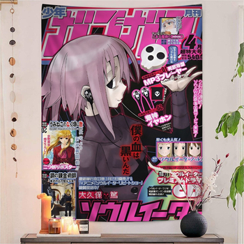 Tapeta s anime témou a hippie kvetmi, polyester, digitálny tepelný prenos, obdĺžnikový tvar, obsah vlákien 71-80%