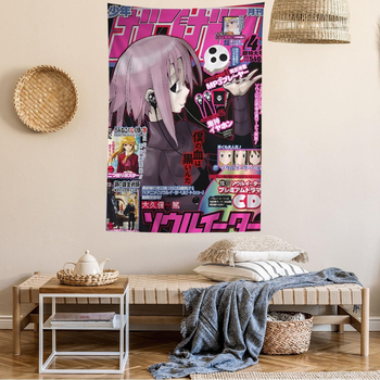 Tapeta s anime témou a hippie kvetmi, polyester, digitálny tepelný prenos, obdĺžnikový tvar, obsah vlákien 71-80%