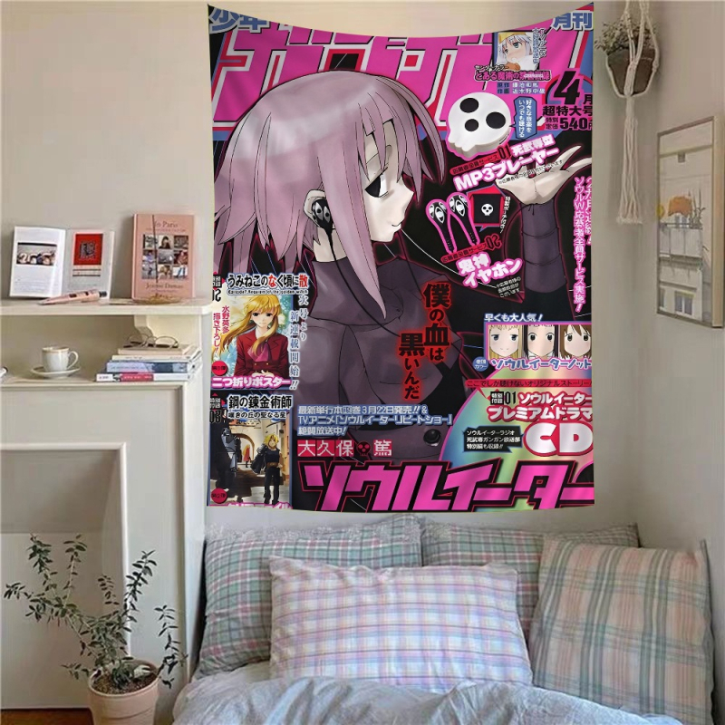 Tapeta s anime témou a hippie kvetmi, polyester, digitálny tepelný prenos, obdĺžnikový tvar, obsah vlákien 71-80%