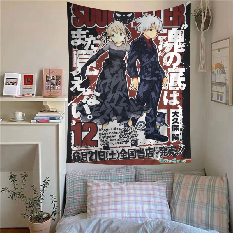 Tapeta s anime témou a hippie kvetmi, polyester, digitálny tepelný prenos, obdĺžnikový tvar, obsah vlákien 71-80%