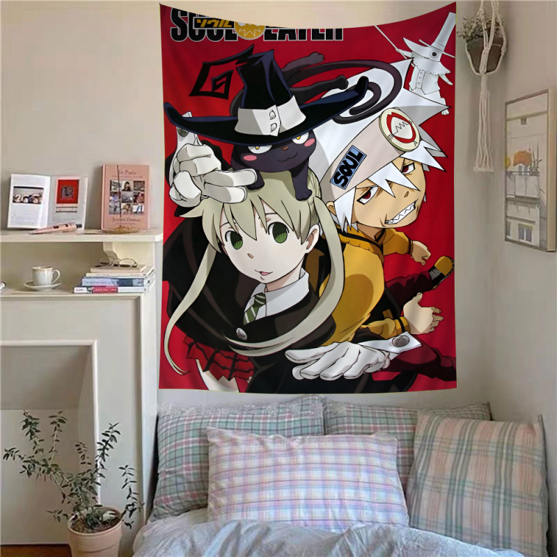 Tapeta s anime témou a hippie kvetmi, polyester, digitálny tepelný prenos, obdĺžnikový tvar, obsah vlákien 71-80%