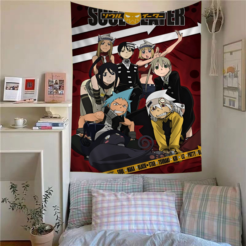 Tapeta s anime témou a hippie kvetmi, polyester, digitálny tepelný prenos, obdĺžnikový tvar, obsah vlákien 71-80%