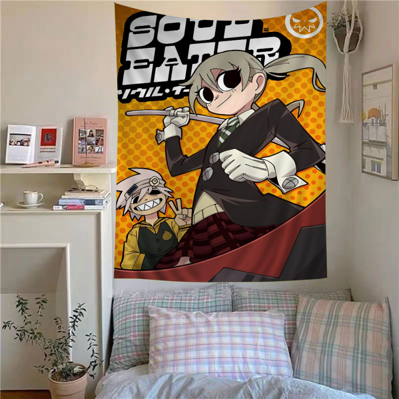 Tapeta s anime témou a hippie kvetmi, polyester, digitálny tepelný prenos, obdĺžnikový tvar, obsah vlákien 71-80%