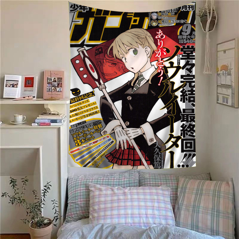 Tapeta s anime témou a hippie kvetmi, polyester, digitálny tepelný prenos, obdĺžnikový tvar, obsah vlákien 71-80%