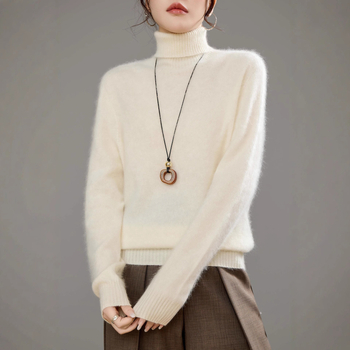 Dámsky sveter z vlny 95%+, golier Turn-Down, voľný strih, dlhé rukávy, normálna dĺžka 50–65 cm