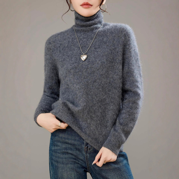 Dámsky sveter z vlny 95%+, golier Turn-Down, voľný strih, dlhé rukávy, normálna dĺžka 50–65 cm