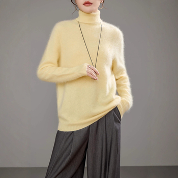 Dámsky sveter z vlny 95%+, golier Turn-Down, voľný strih, dlhé rukávy, normálna dĺžka 50–65 cm