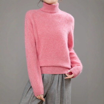 Dámsky sveter z vlny 95%+, golier Turn-Down, voľný strih, dlhé rukávy, normálna dĺžka 50–65 cm
