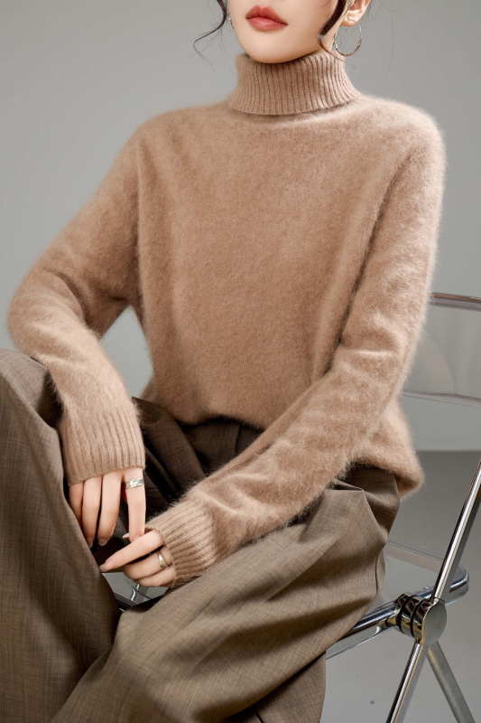 Dámsky sveter z vlny 95%+, golier Turn-Down, voľný strih, dlhé rukávy, normálna dĺžka 50–65 cm