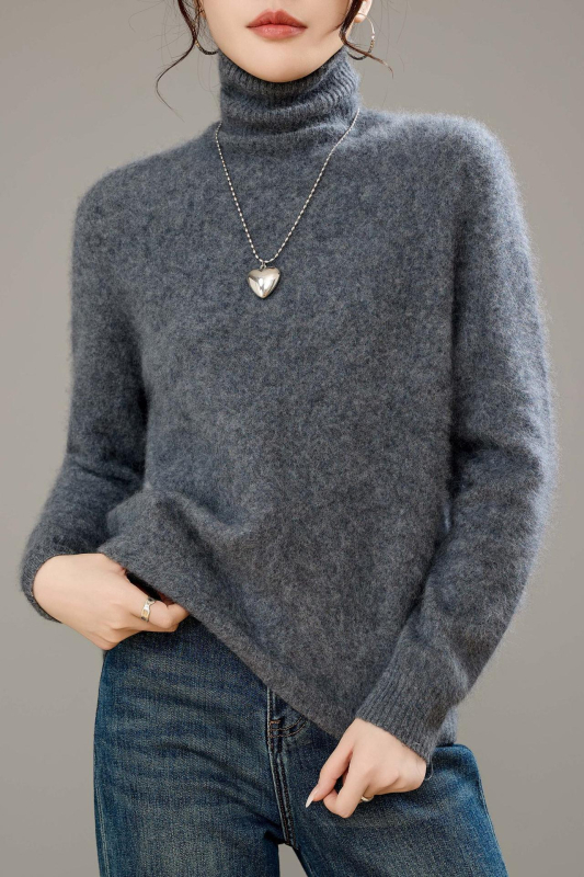 Dámsky sveter z vlny 95%+, golier Turn-Down, voľný strih, dlhé rukávy, normálna dĺžka 50–65 cm