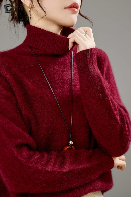 Dámsky sveter z vlny 95%+, golier Turn-Down, voľný strih, dlhé rukávy, normálna dĺžka 50–65 cm