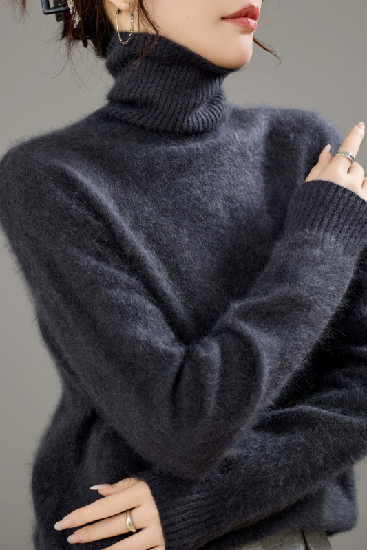 Dámsky sveter z vlny 95%+, golier Turn-Down, voľný strih, dlhé rukávy, normálna dĺžka 50–65 cm