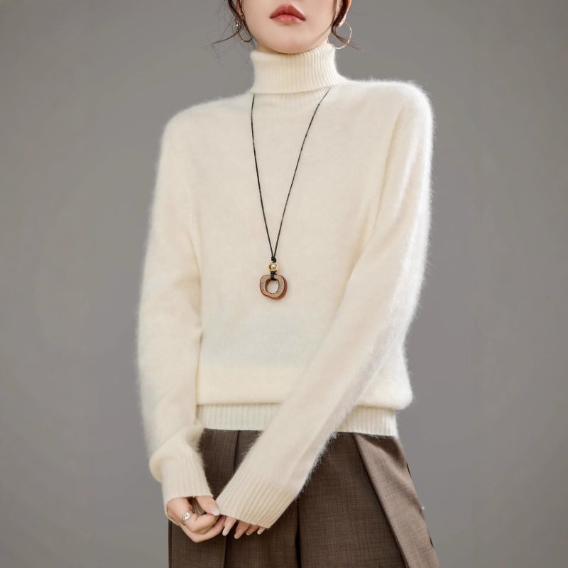 Dámsky sveter z vlny 95%+, golier Turn-Down, voľný strih, dlhé rukávy, normálna dĺžka 50–65 cm