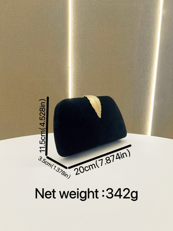 Geantă de seară din catifea, formă de cutie cu aspect de pernă, închidere cu cârlig, buzunar exterior