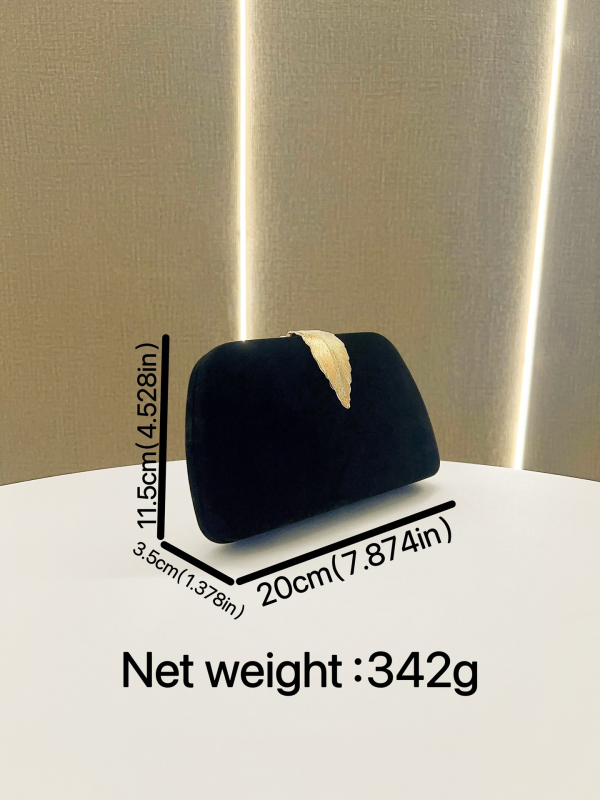 Geantă de seară din catifea, formă de cutie cu aspect de pernă, închidere cu cârlig, buzunar exterior