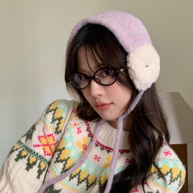 Ušné náušníky z vlneného zmesi Patchwork pletené, vetruodolné, pre ženy