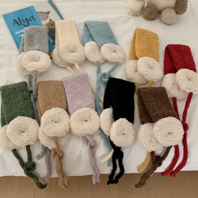 Ušné náušníky z vlneného zmesi Patchwork pletené, vetruodolné, pre ženy