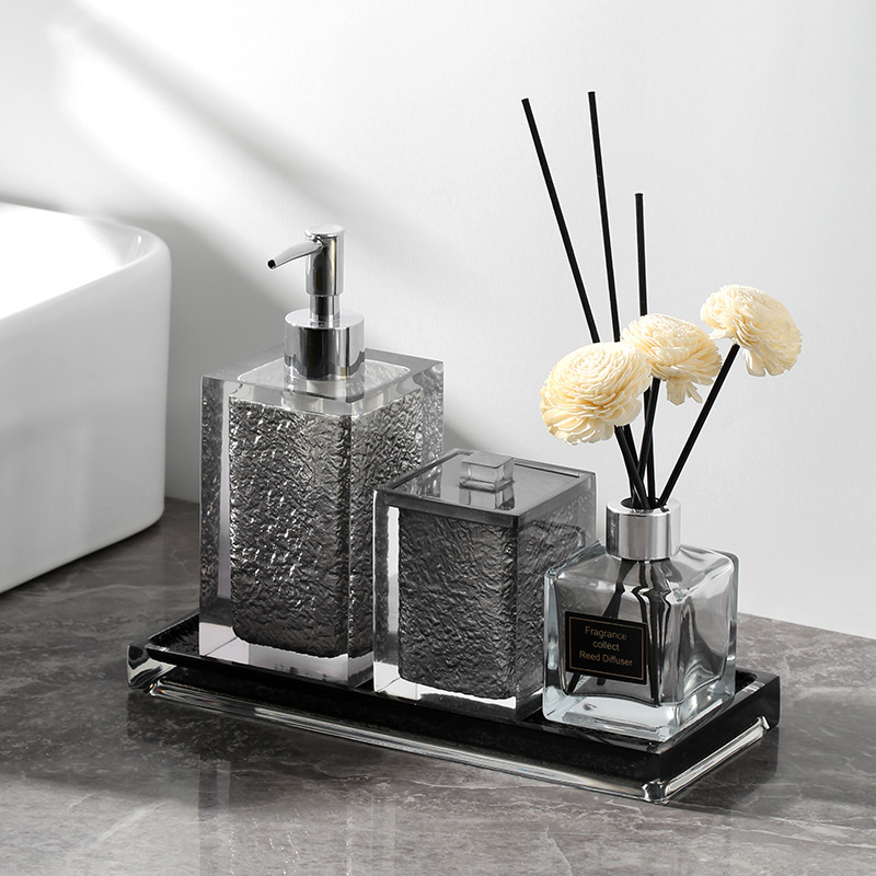 Sticluţă dozatoare pentru dezinfectant de mână pentru baie de hotel, set cu pompă de loțiune și tavă pentru chiuvetă – set de trei până la patru piese, ambalaj cosmetic