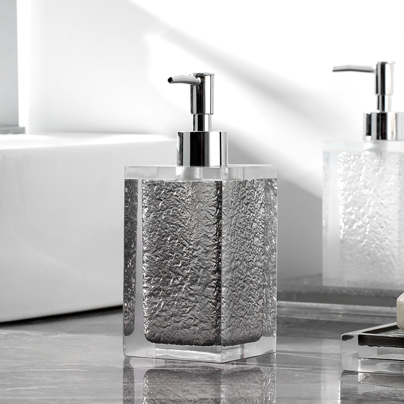Sticluţă dozatoare pentru dezinfectant de mână pentru baie de hotel, set cu pompă de loțiune și tavă pentru chiuvetă – set de trei până la patru piese, ambalaj cosmetic