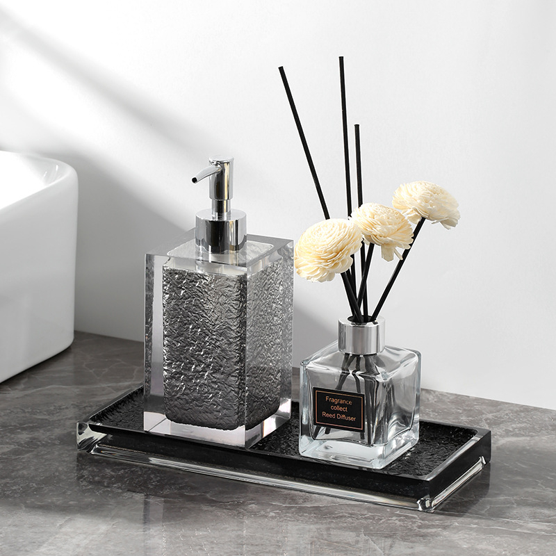 Sticluţă dozatoare pentru dezinfectant de mână pentru baie de hotel, set cu pompă de loțiune și tavă pentru chiuvetă – set de trei până la patru piese, ambalaj cosmetic