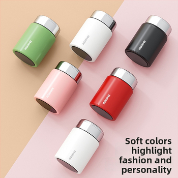 Mini termosová šálka pre ženy, prenášateľná a kompaktná, oddelenie čaju a vody; vnútorný tank 316 SS, vonkajší plášť 304 SS, vákuová izolácia 0–6 h, možnosť potlače loga