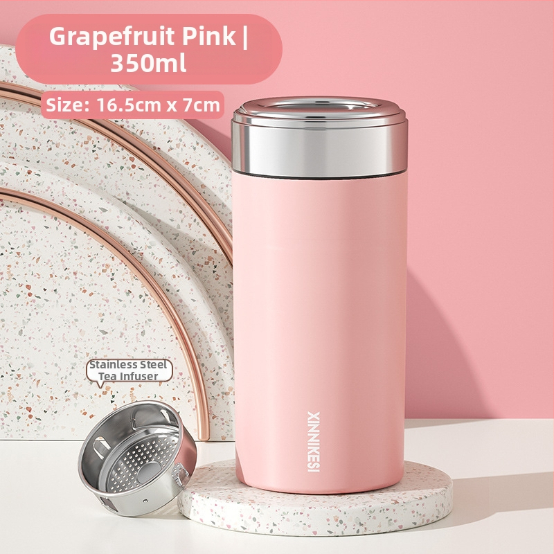 Mini termosová šálka pre ženy, prenášateľná a kompaktná, oddelenie čaju a vody; vnútorný tank 316 SS, vonkajší plášť 304 SS, vákuová izolácia 0–6 h, možnosť potlače loga