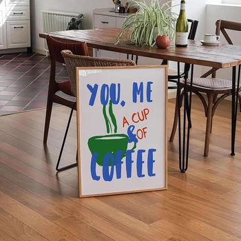 Rámitud dekoratiivne lõuend maal käsitsi maalitud kohvi-süda-leiva motiiviga; raam materjal: liivakivi; lõuend: KT plaat; sobib elutoas, magamistoas ja söögitoas; stiil: minimalistlik modern