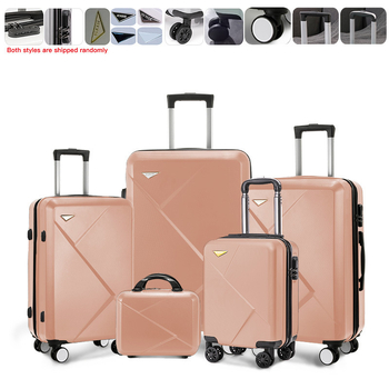 5-osaline kohvrite komplekt 360° ratastega, luku avamisega, ABS+PC korpus, paroolilukk, teleskoopkäepide