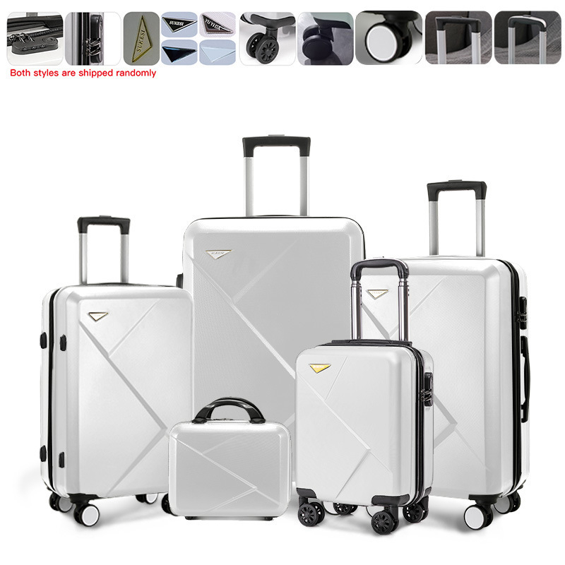 5-osaline kohvrite komplekt 360° ratastega, luku avamisega, ABS+PC korpus, paroolilukk, teleskoopkäepide