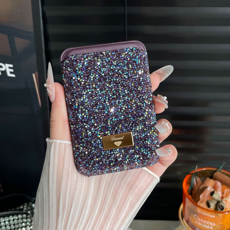 Magneetkaartide hoidja kristallidega, PU materjal, universaalne, linnaline minimalistlik stiil, igapäevaseks kasutamiseks