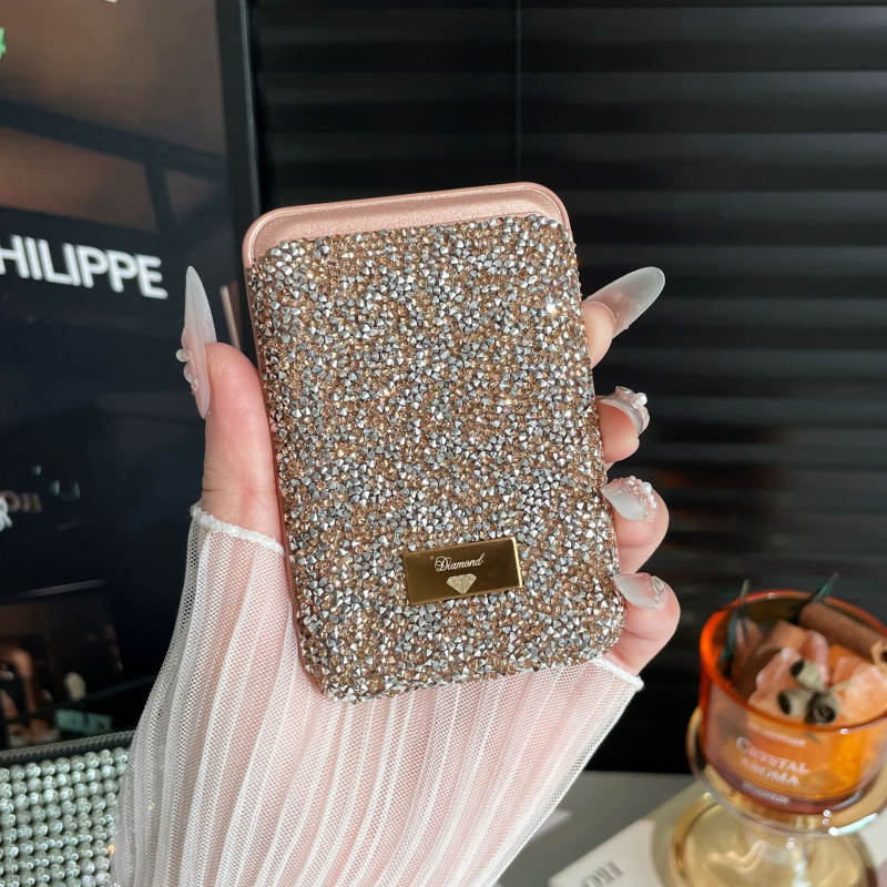 Magneetkaartide hoidja kristallidega, PU materjal, universaalne, linnaline minimalistlik stiil, igapäevaseks kasutamiseks