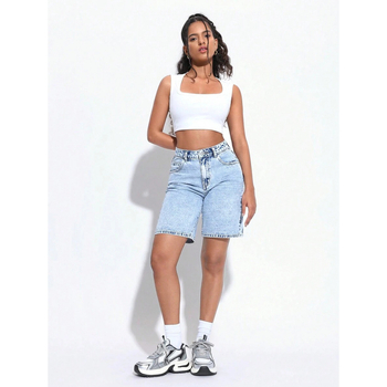 Denim Bermuda lühikesed šortid, vabalt istuvad, igapäevane stiil, taskud, nööriga sulgemine, fliisvooder, polüesteri segu