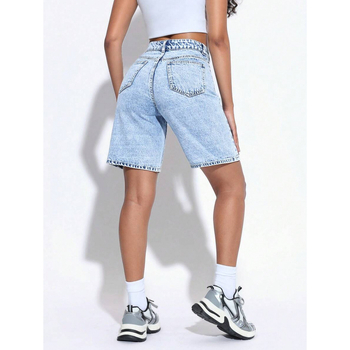 Denim Bermuda lühikesed šortid, vabalt istuvad, igapäevane stiil, taskud, nööriga sulgemine, fliisvooder, polüesteri segu