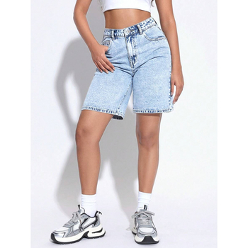 Denim Bermuda lühikesed šortid, vabalt istuvad, igapäevane stiil, taskud, nööriga sulgemine, fliisvooder, polüesteri segu